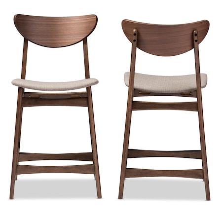 Baxton Studio Latina Grey Upholstered Walnut Finishing 24" Counter Stool, PK2 123-6801